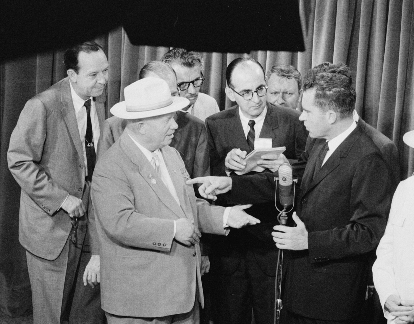 Nixon and Khrushchev at the American National Exhibition in Moscow, 1959. Two nuclear superpowers, arguing about kitchens. Peak battle of ideologies Nixon and Khrushchev during the Kitchen Debate